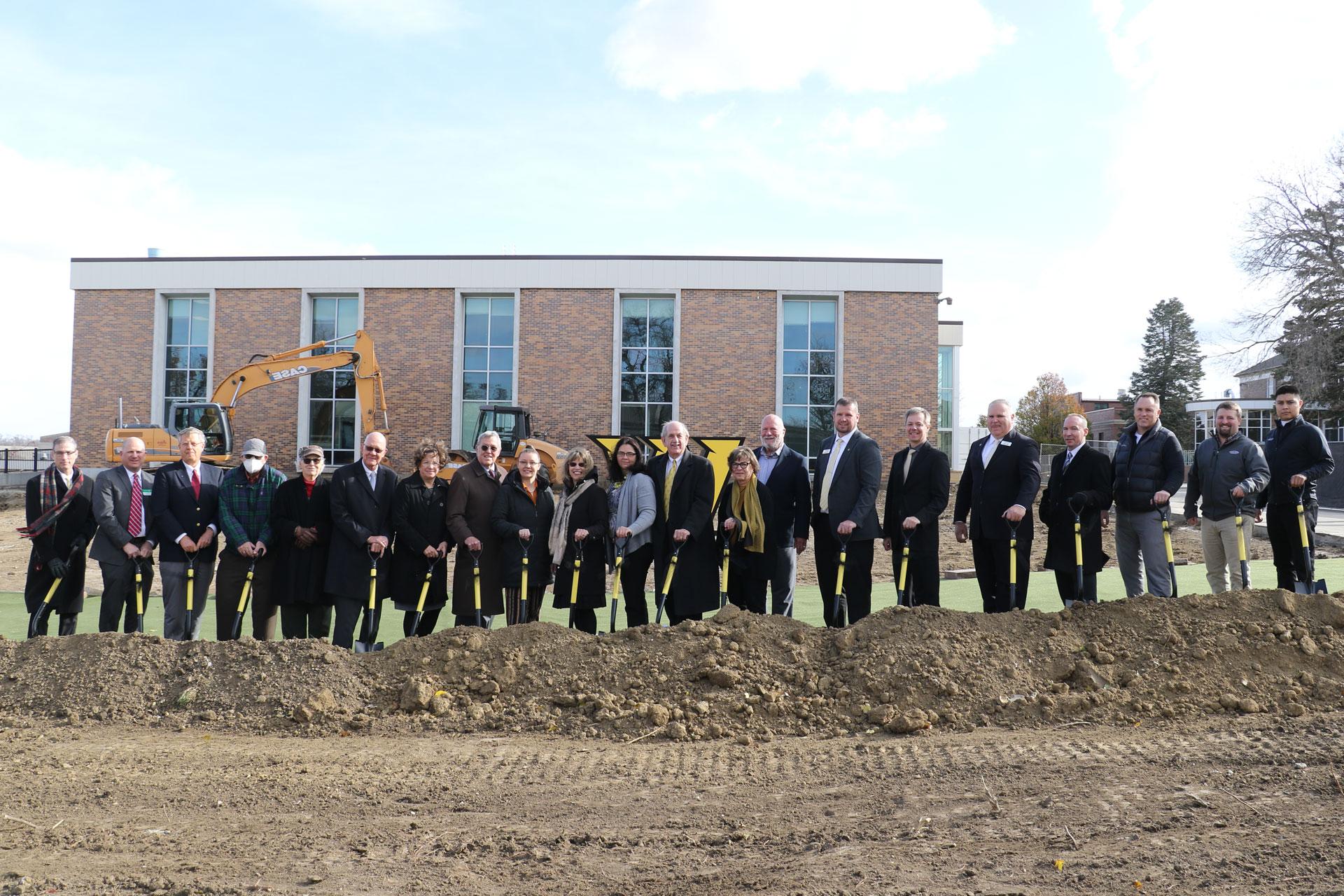 WSC leaders, donors, and crew participate in the groundbreaking ceremony for Peterson Fine Arts.